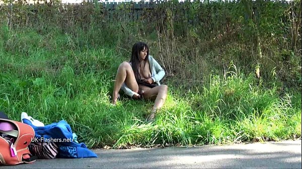 Ebony flasher Candy Canes outdoor masturbation and public nudity of black teen t