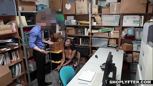 Shy ebony shoplifter got caught and fucks with the security